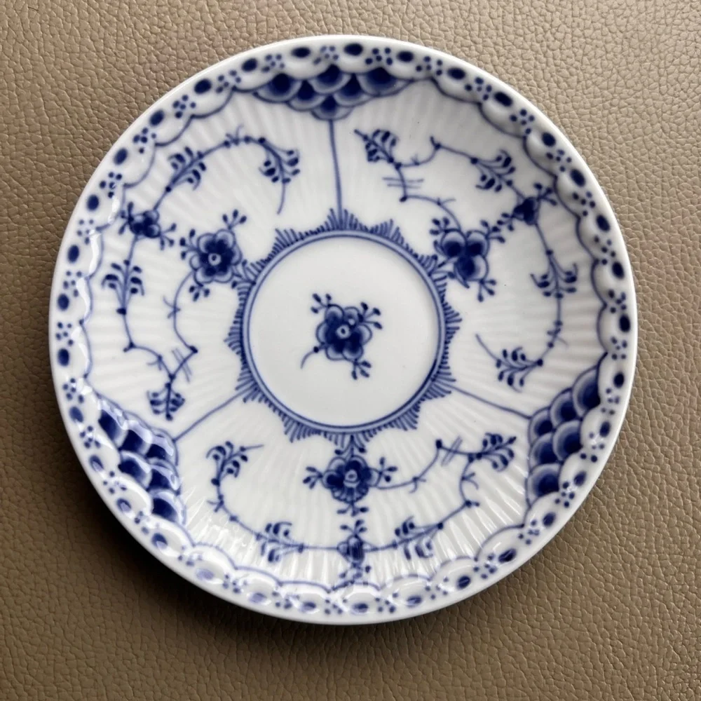 Royal Copenhagen Blue Fluted Half Lace Saucers 4.5